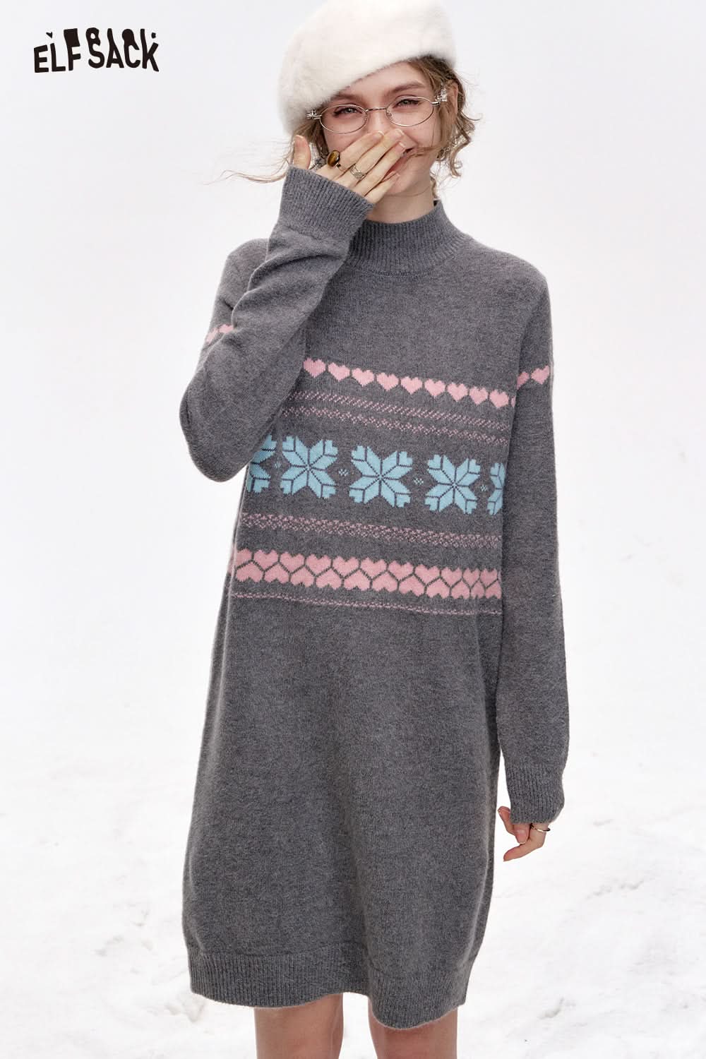 ELFSACK Fair Isle straight knitted dress women inner wear Christmas outfit