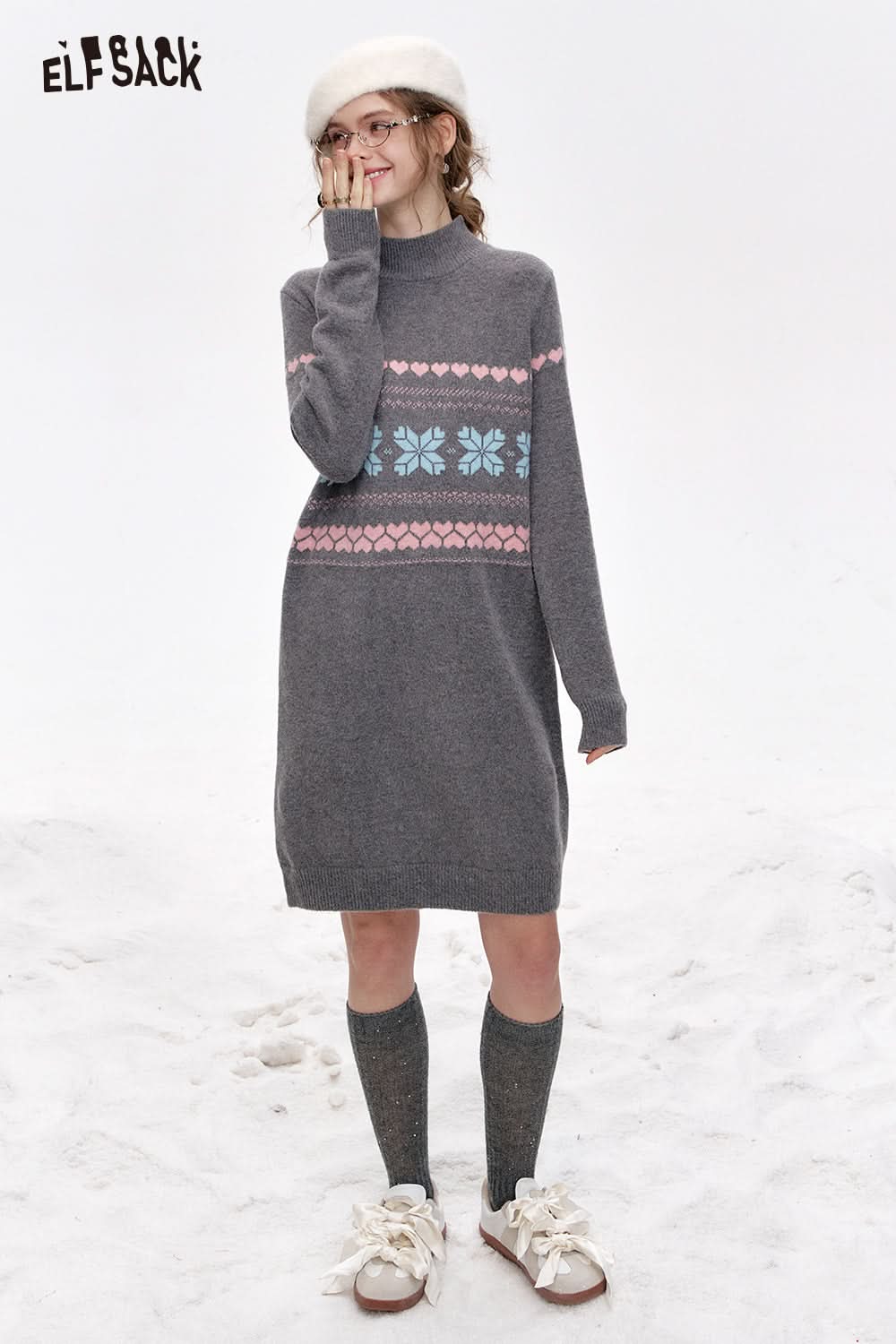ELFSACK Fair Isle straight knitted dress women inner wear Christmas outfit