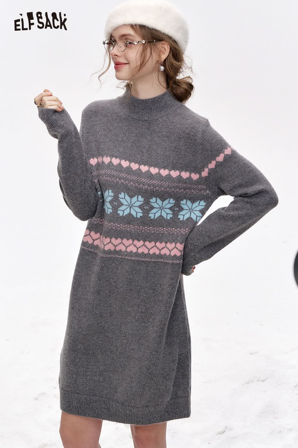 ELFSACK Fair Isle straight knitted dress women inner wear Christmas outfit