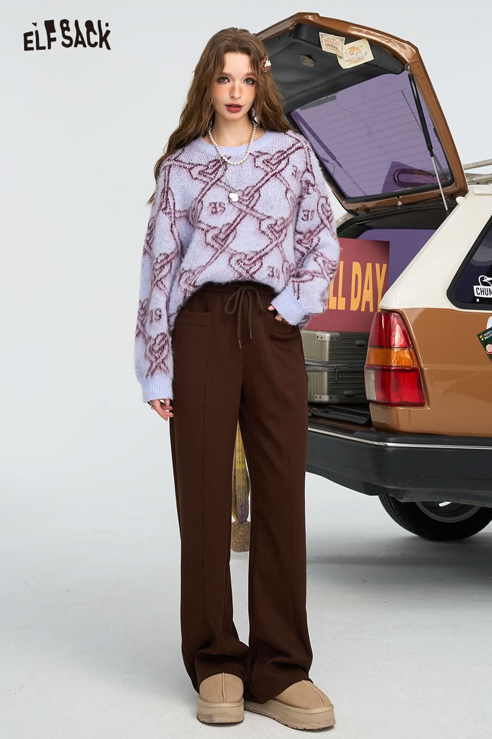 ELFSACK Long haired lazy style pullover sweater