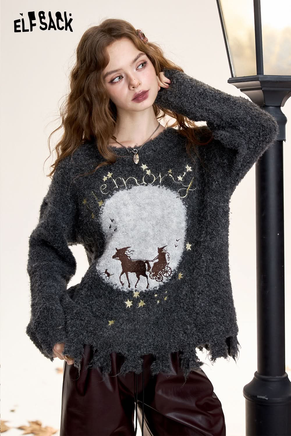 ELFSACK Women's Pullover Sweater Fluffy Loose Cute Soft Top