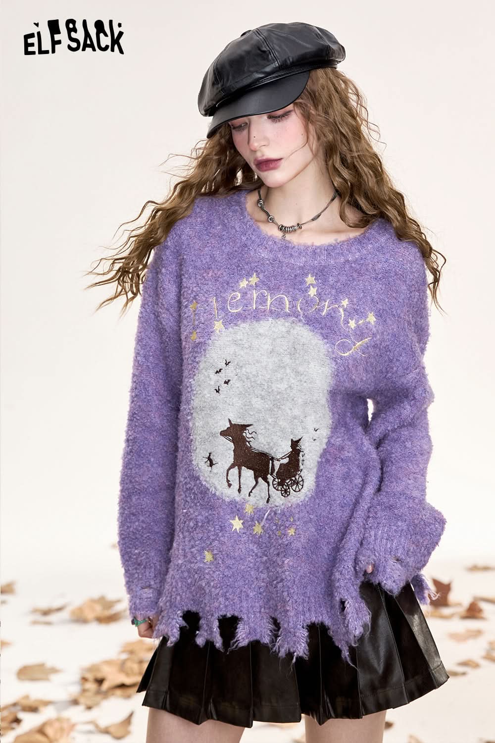 ELFSACK Women's Pullover Sweater Fluffy Loose Cute Soft Top