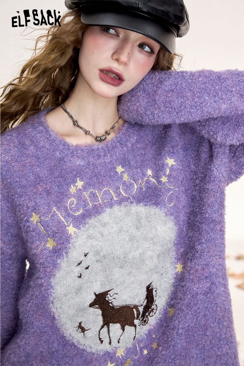 ELFSACK Women's Pullover Sweater Fluffy Loose Cute Soft Top