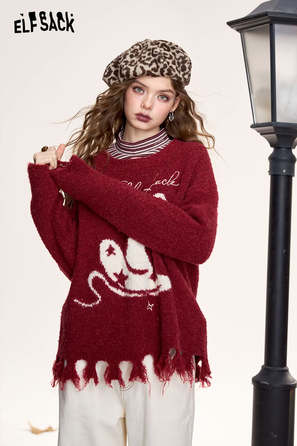 ELFSACK Women's Pullover Sweater Fluffy Loose Cute Soft Top