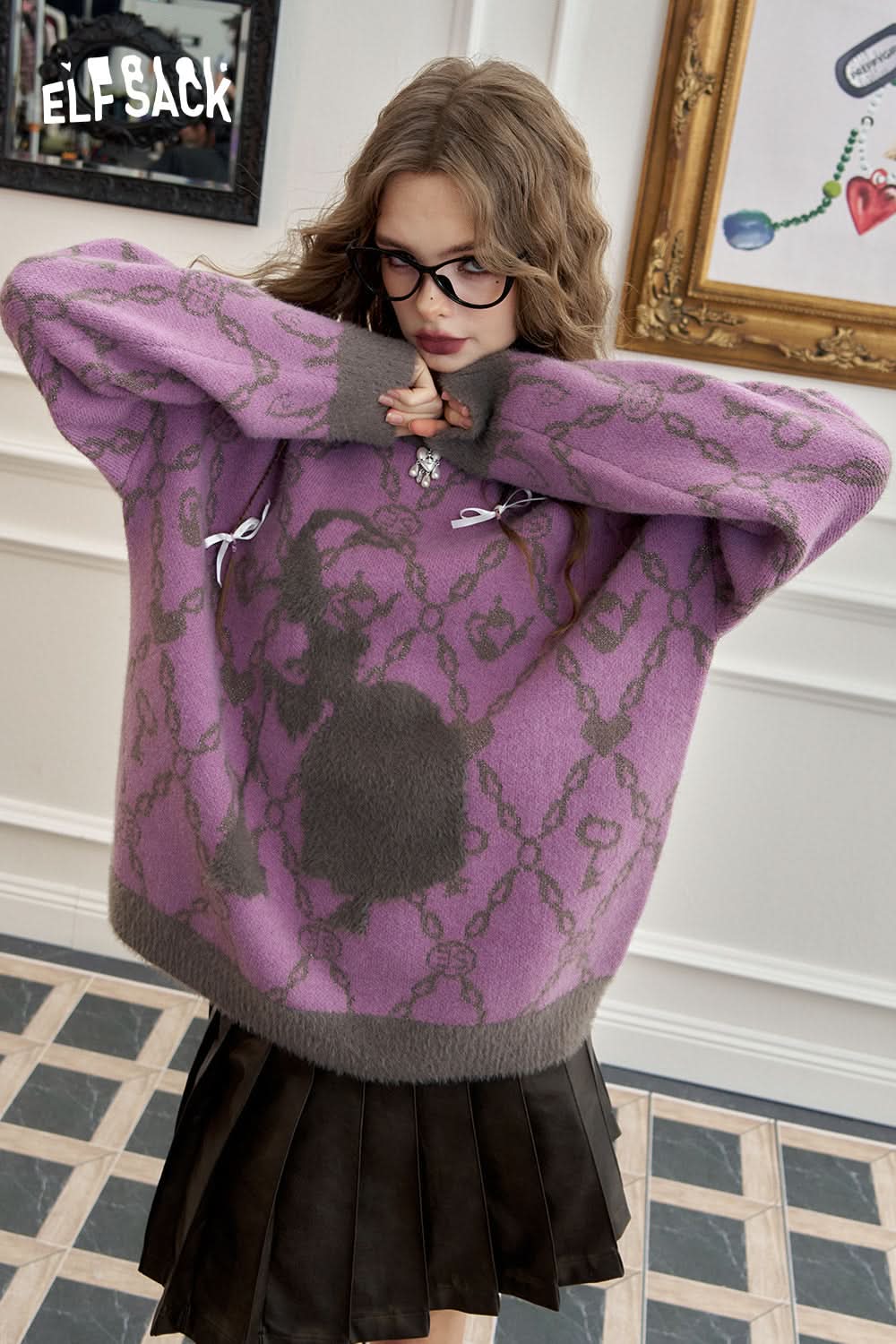 ELFSACK Retro Preppy Style pullover sweater
