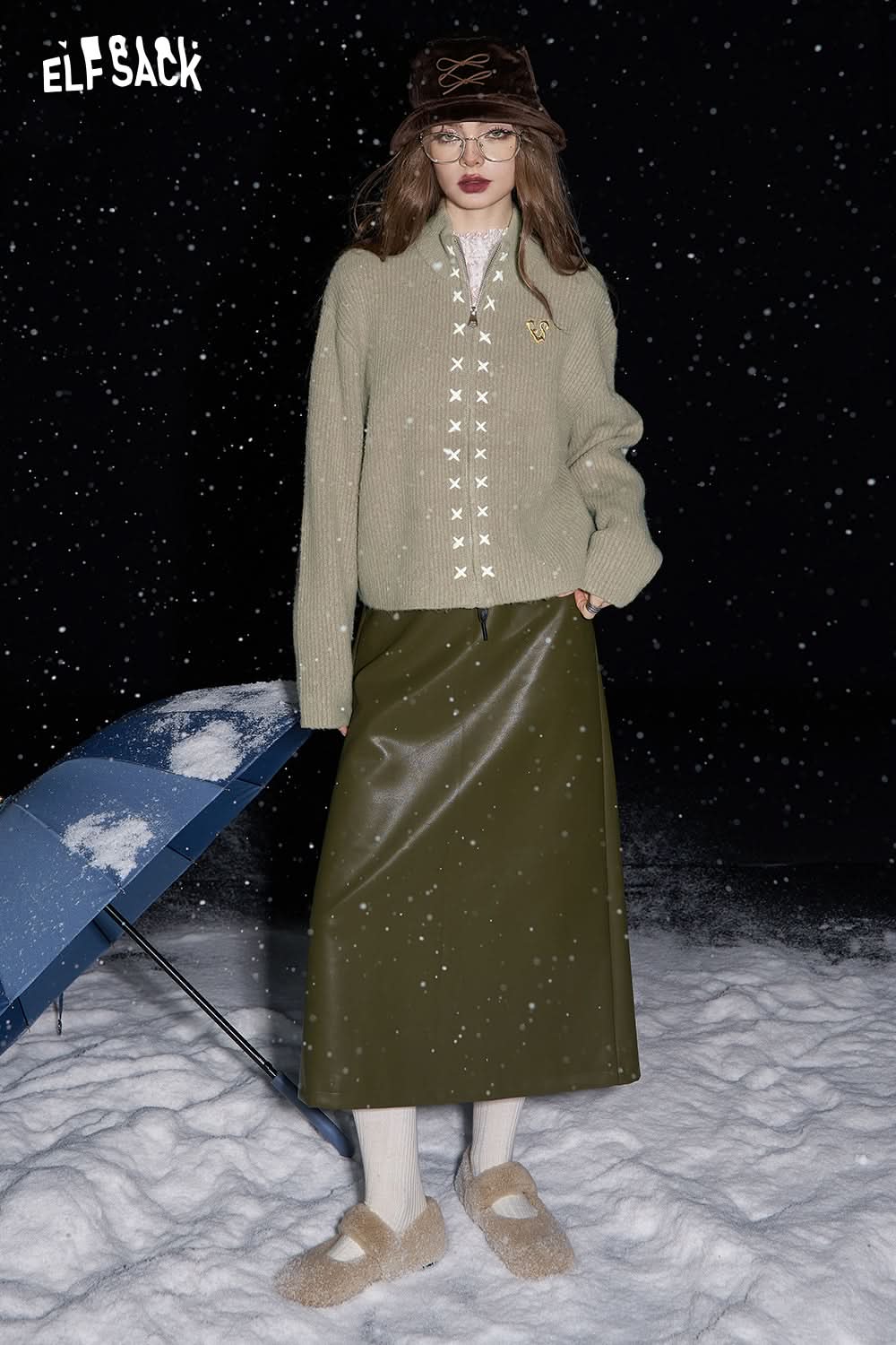 ELFSACK Milard Embroidered Knitted Cardigan Women Soft Sweater with Zipper