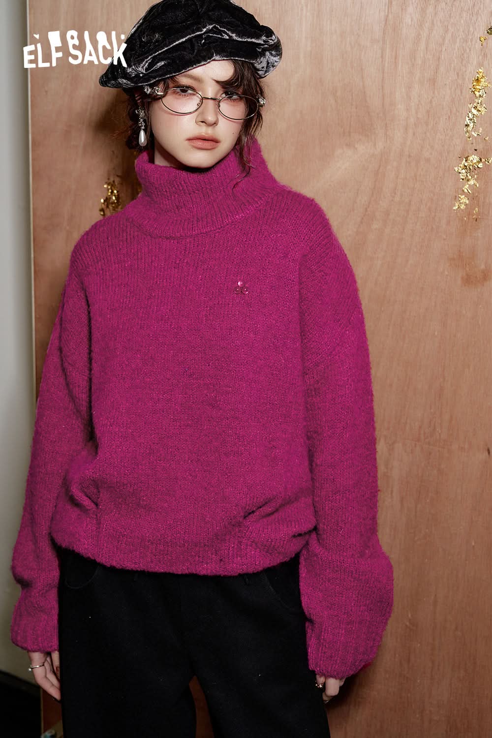 ELFSACK Vintage Christmas High Neck Blended Thick Warm Sweater