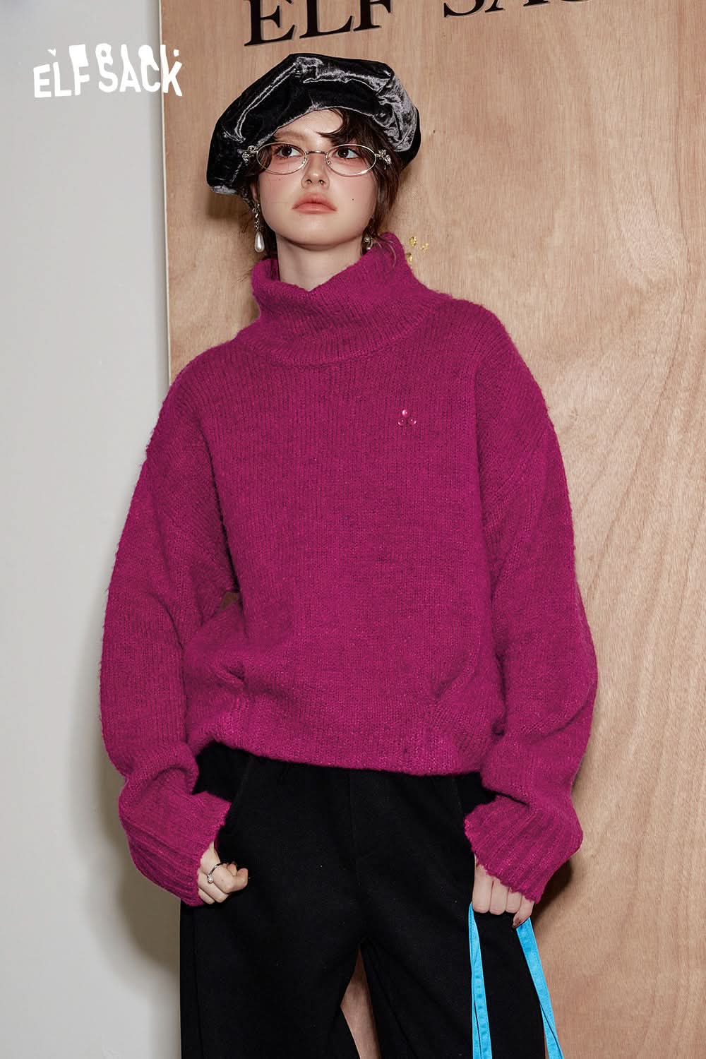 ELFSACK Vintage Christmas High Neck Blended Thick Warm Sweater