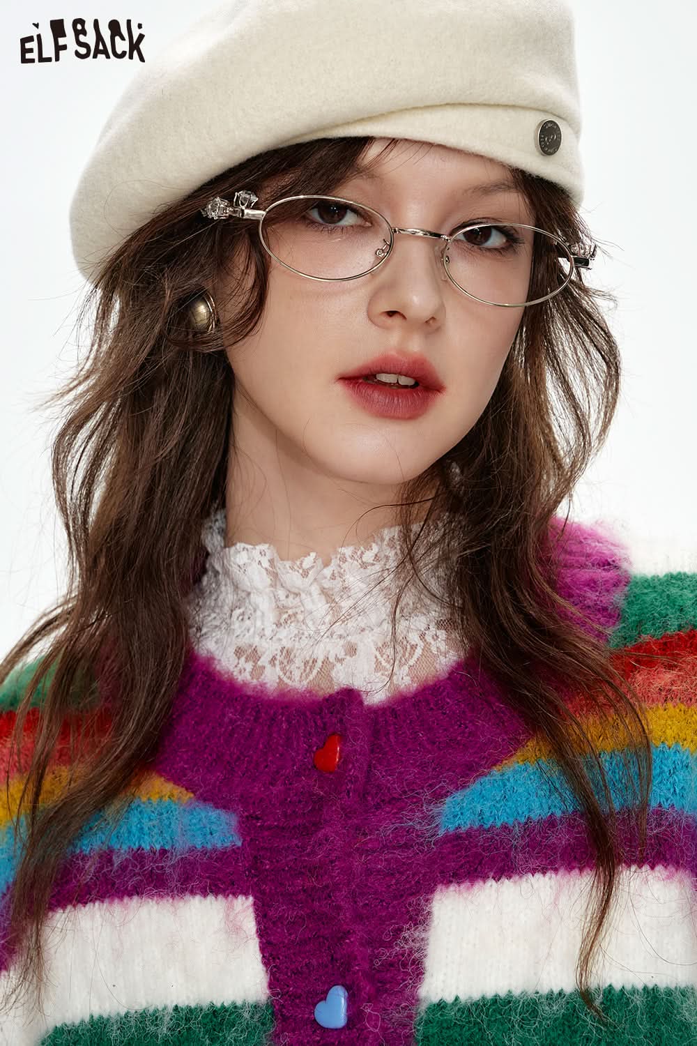 ELFSACK Rainbow striped sweater cardigan women Christmas outfit