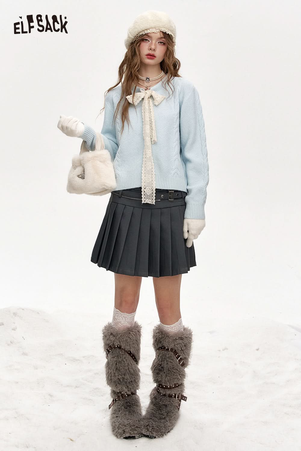 ELFSACK Sweet Lace Bow Knitted Cardigan Sweater Women