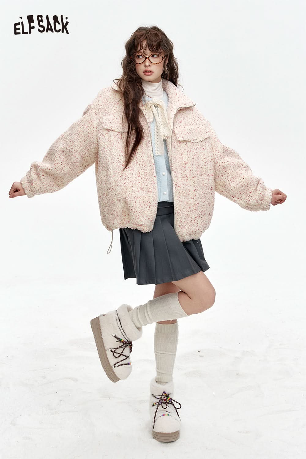 ELFSACK Sweet Lace Bow Knitted Cardigan Sweater Women