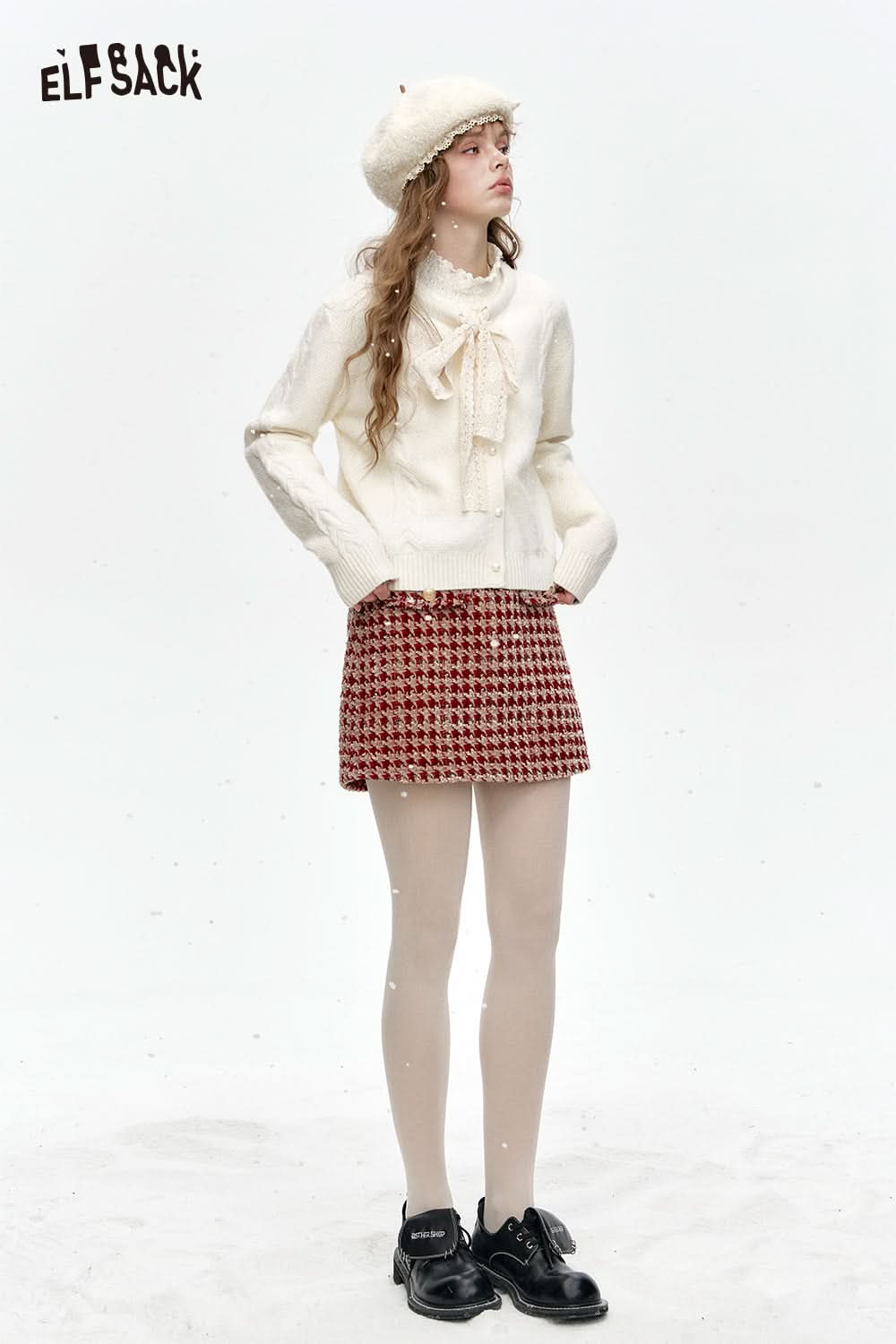 ELFSACK Sweet Lace Bow Knitted Cardigan Sweater Women