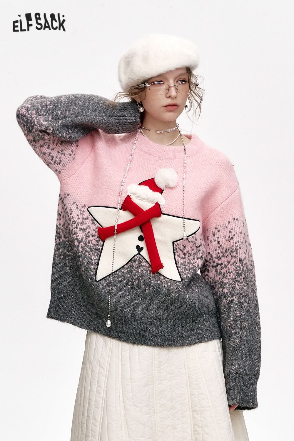 ELFSACK Sweet Star Gradient Loose Thickened Sweater