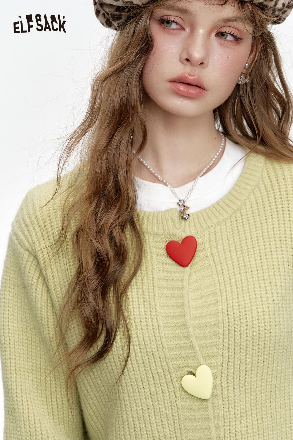 ELFSACK Sweet colorful heart buttons knitted cardigan sweater women