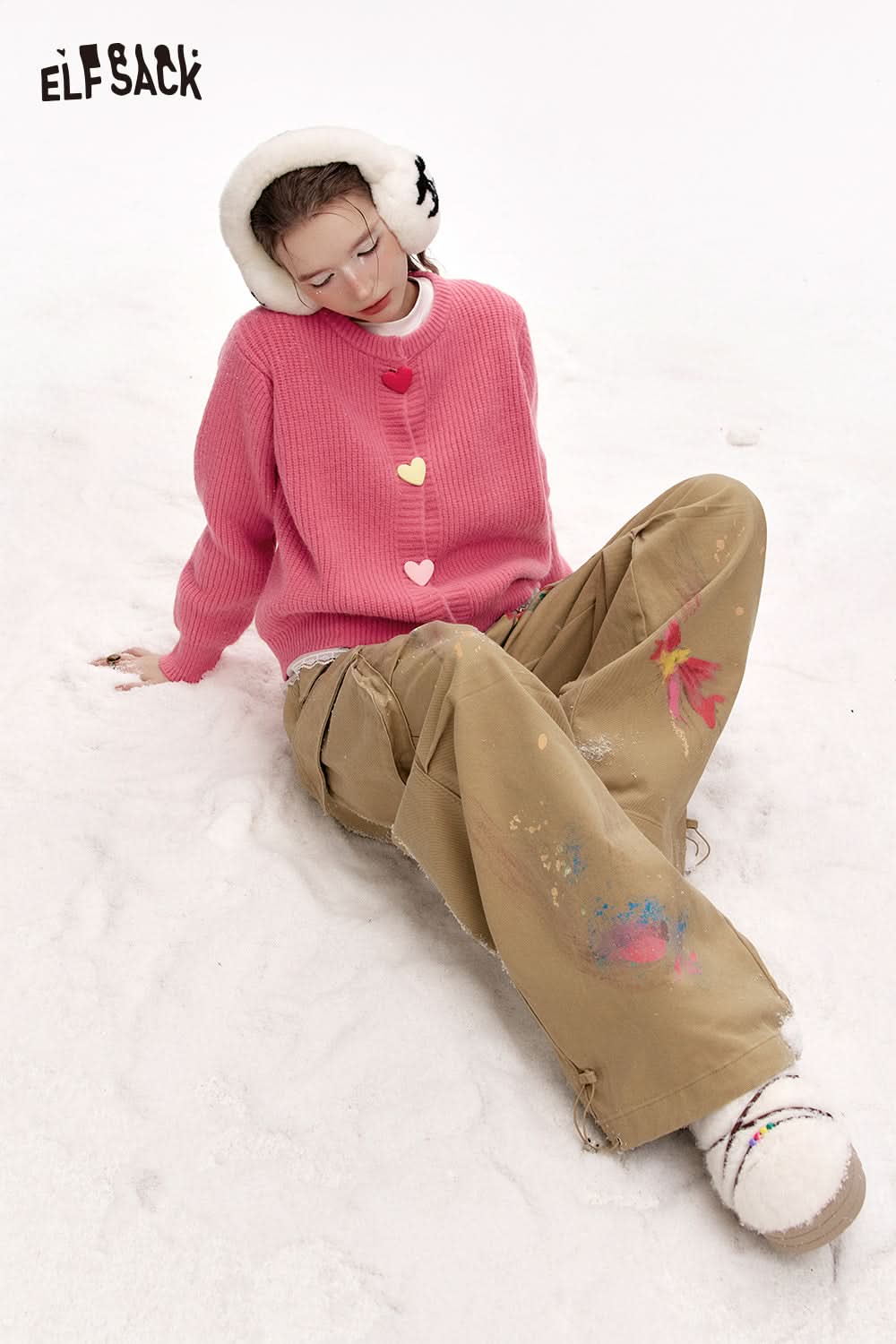 ELFSACK Sweet colorful heart buttons knitted cardigan sweater women