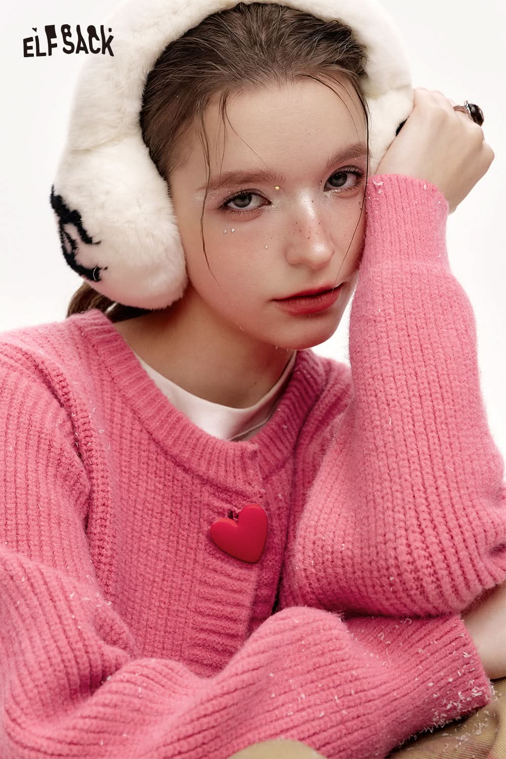 ELFSACK Sweet colorful heart buttons knitted cardigan sweater women