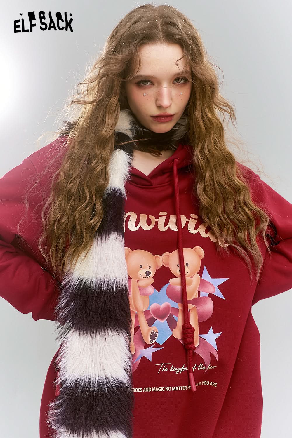 ELFSACK Original printed red hooded fleece warm hoodie