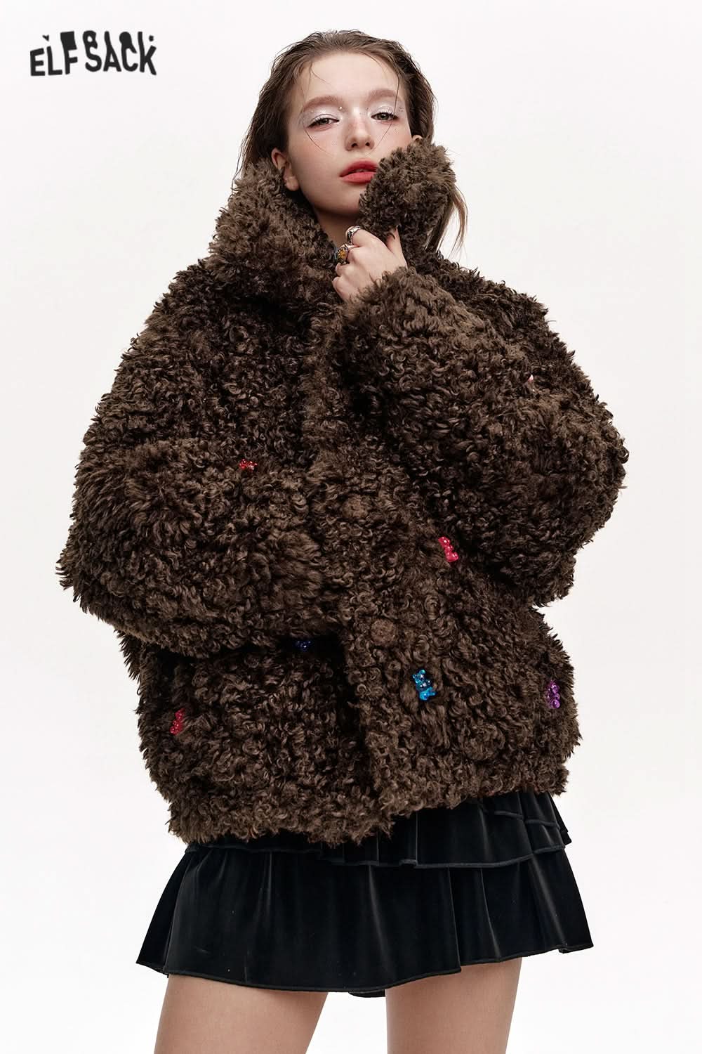 ELFSACK Sweet and cool colorful bears imitation plush loose thick coat