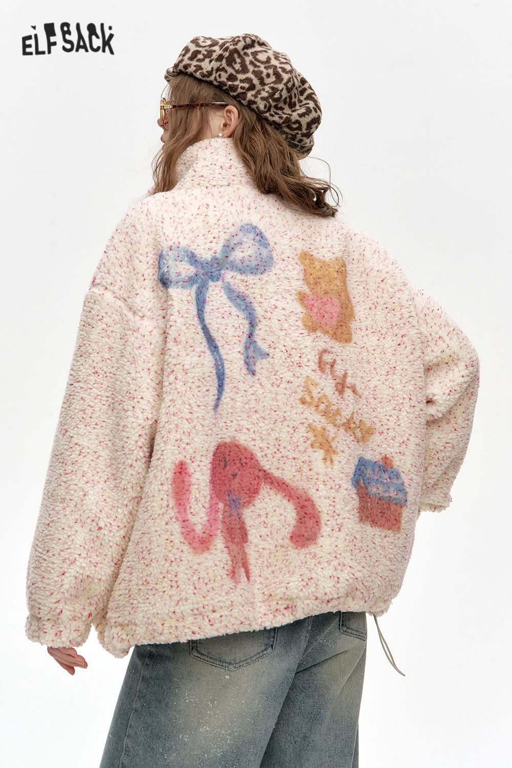 ELFSACK Sweet preppy style colorful faux fur loose thick coat