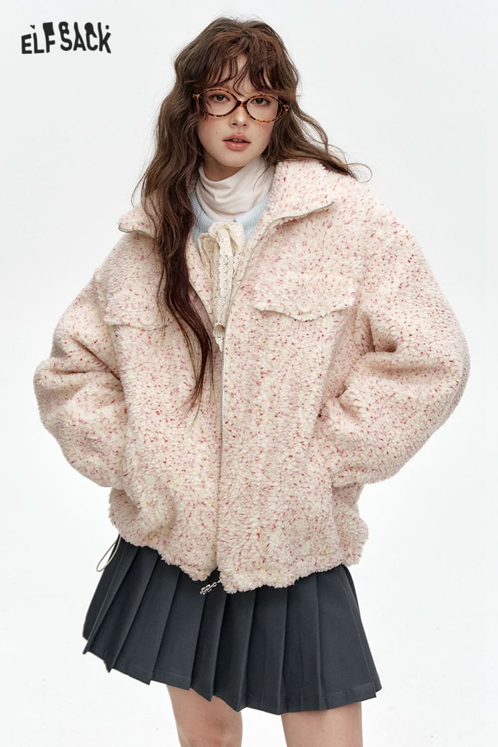 ELFSACK Sweet preppy style colorful faux fur loose thick coat