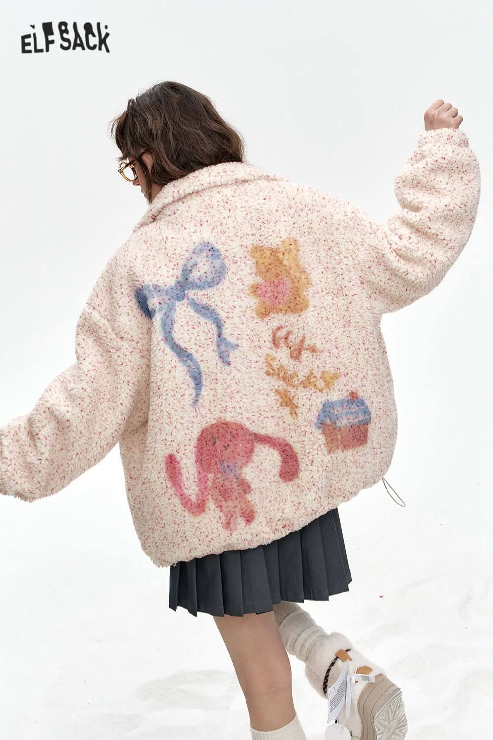ELFSACK Sweet preppy style colorful faux fur loose thick coat