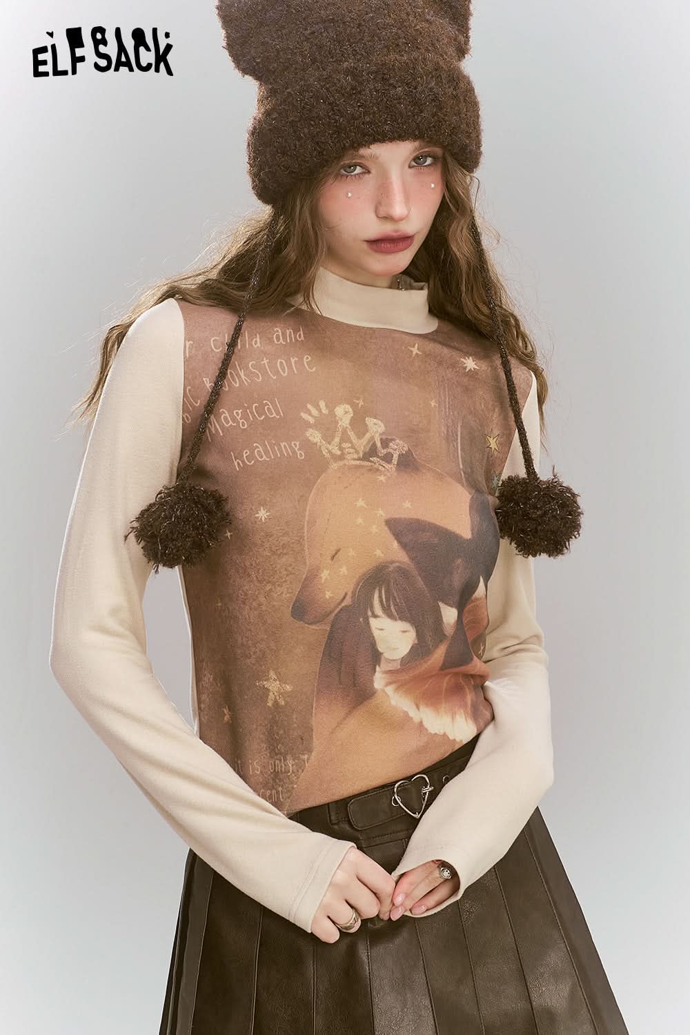 ELFSACK Retro original printed semi high neck long sleeved t-shirt