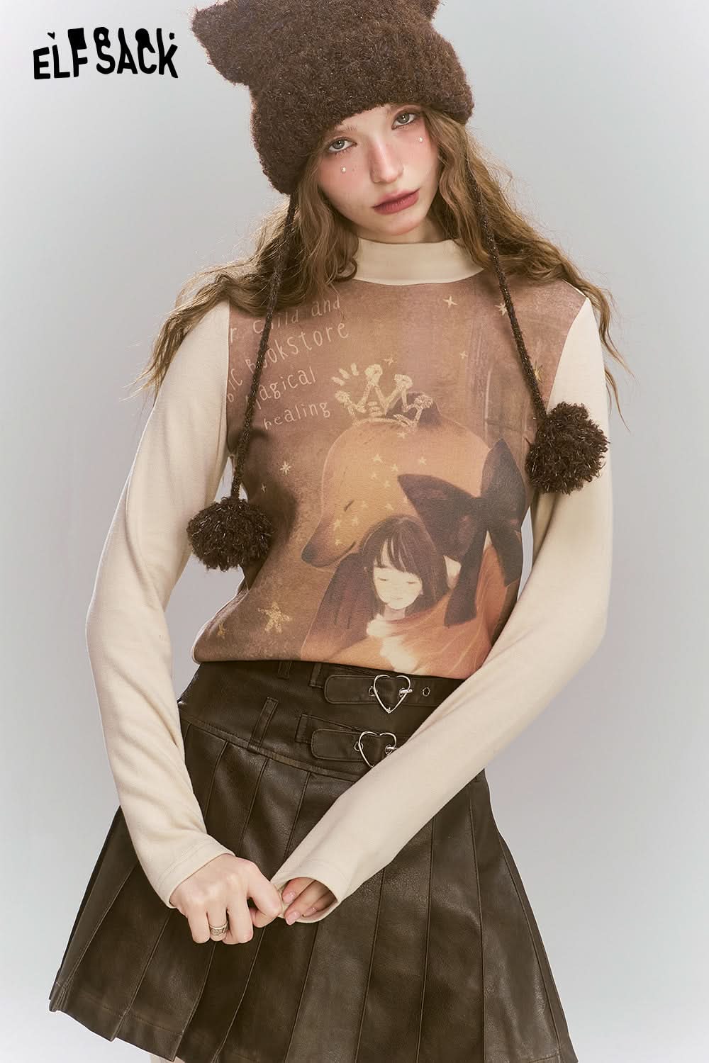 ELFSACK Retro original printed semi high neck long sleeved t-shirt