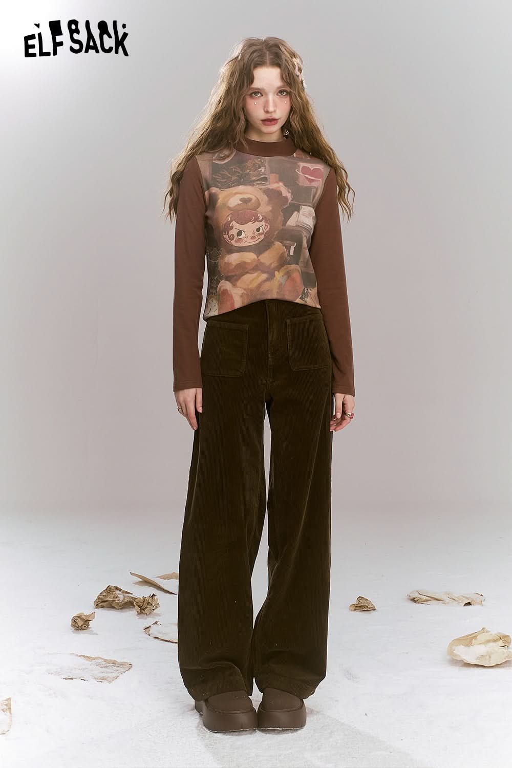 ELFSACK Retro original printed semi high neck long sleeved t-shirt