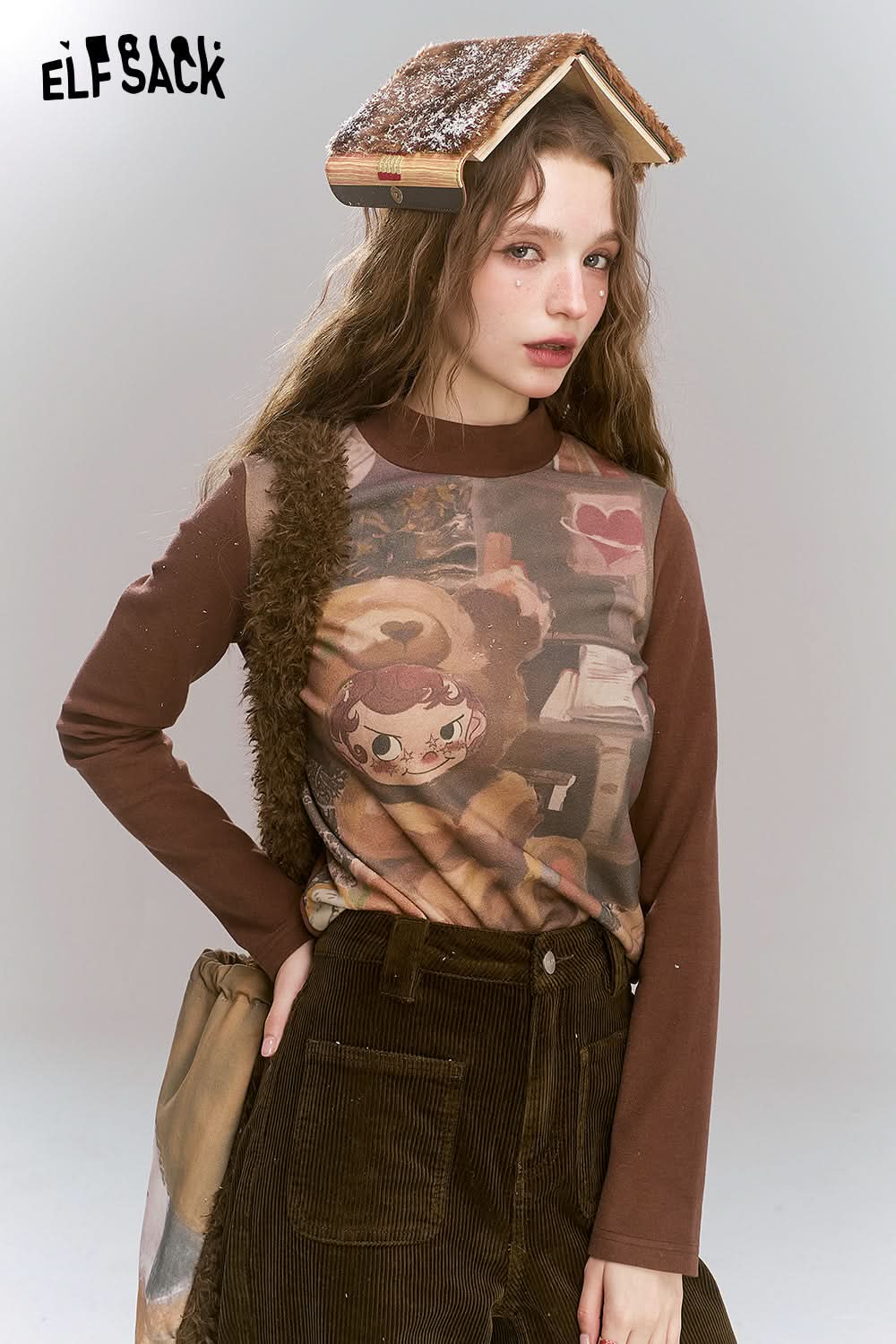 ELFSACK Retro original printed semi high neck long sleeved t-shirt