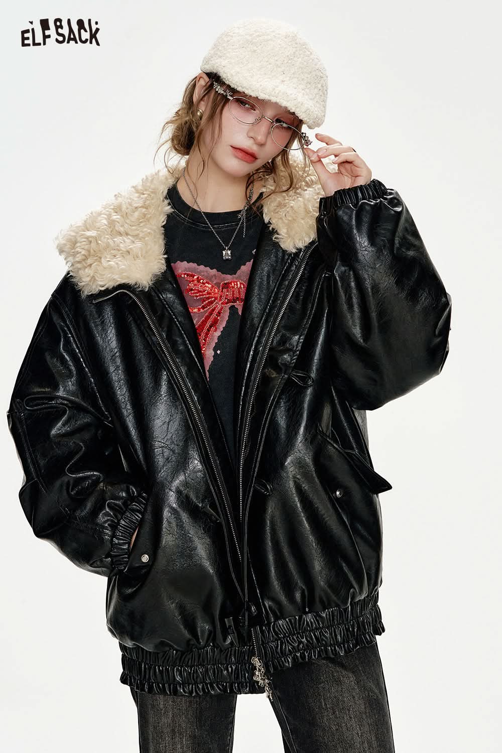 ELFSACK Bowknot Sequin Embroidery Slim Fit Long Sleeve T-shirt Women Hot Girl Sweet Cool Top