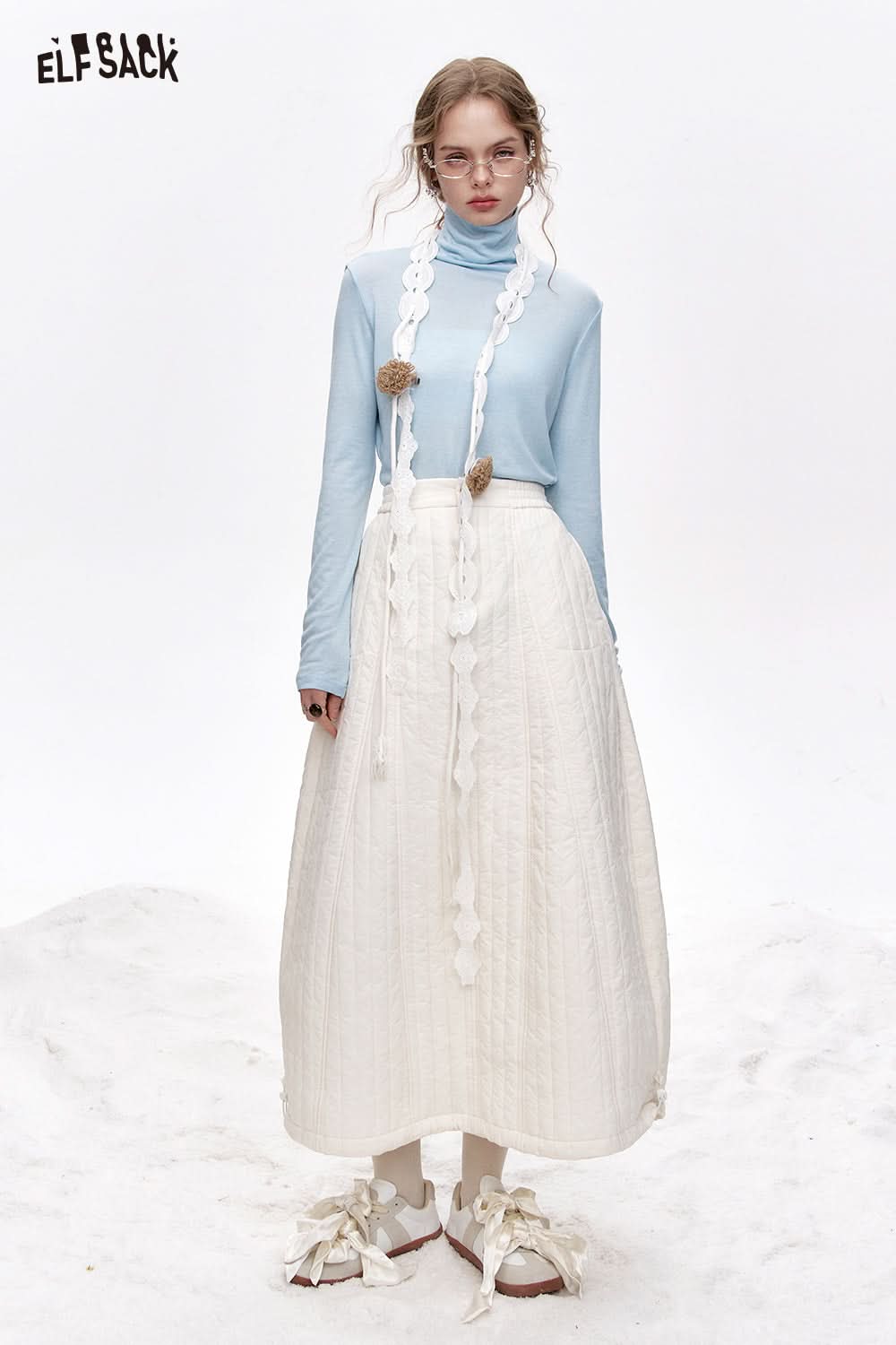 ELFSACK Pile collar inner wear sweater women solid color bottom T-shirt