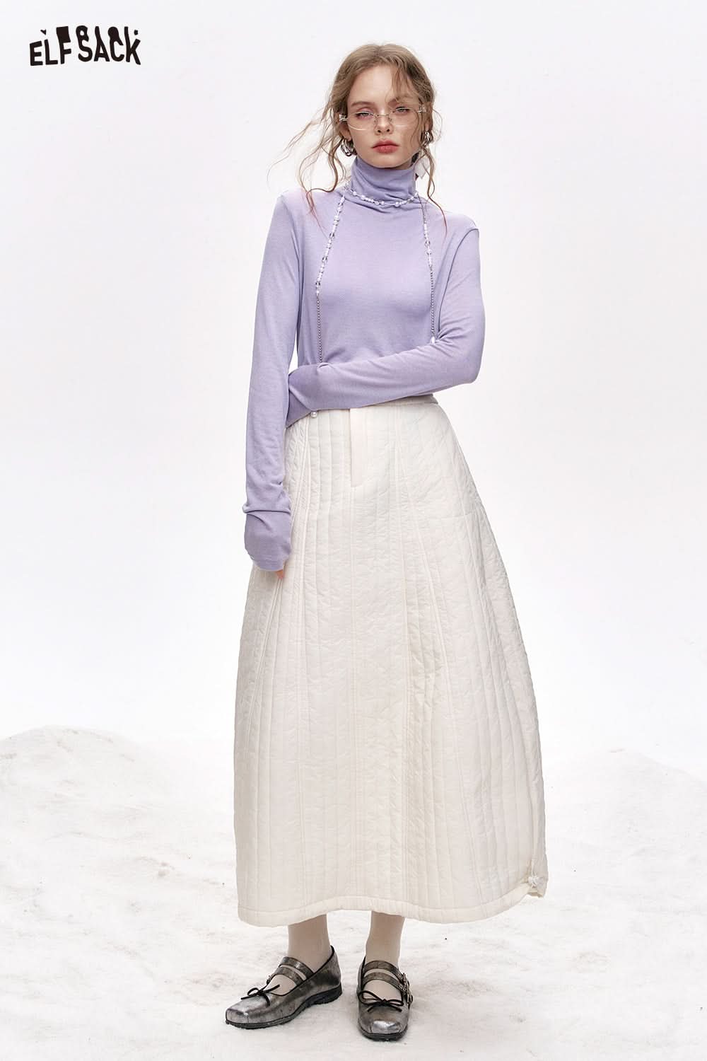 ELFSACK Pile collar inner wear sweater women solid color bottom T-shirt