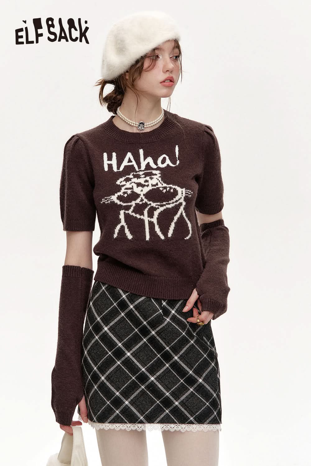 ELFSACK Round neck, two-section sleeves, red sweater