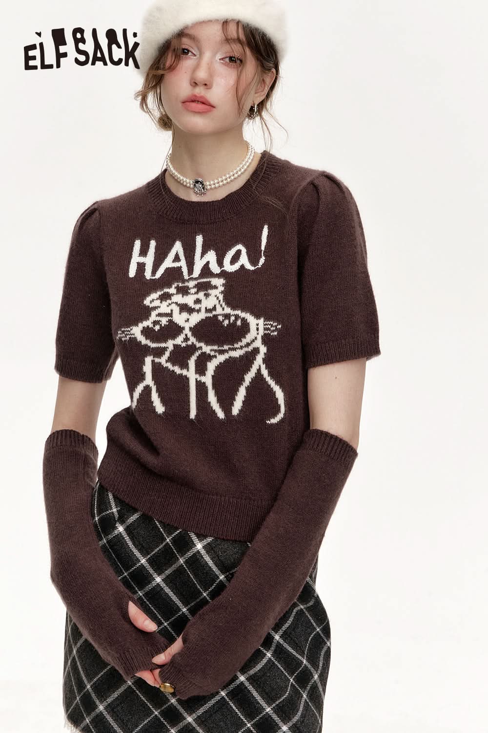 ELFSACK Round neck, two-section sleeves, red sweater