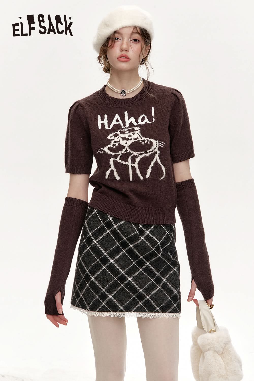 ELFSACK Round neck, two-section sleeves, red sweater