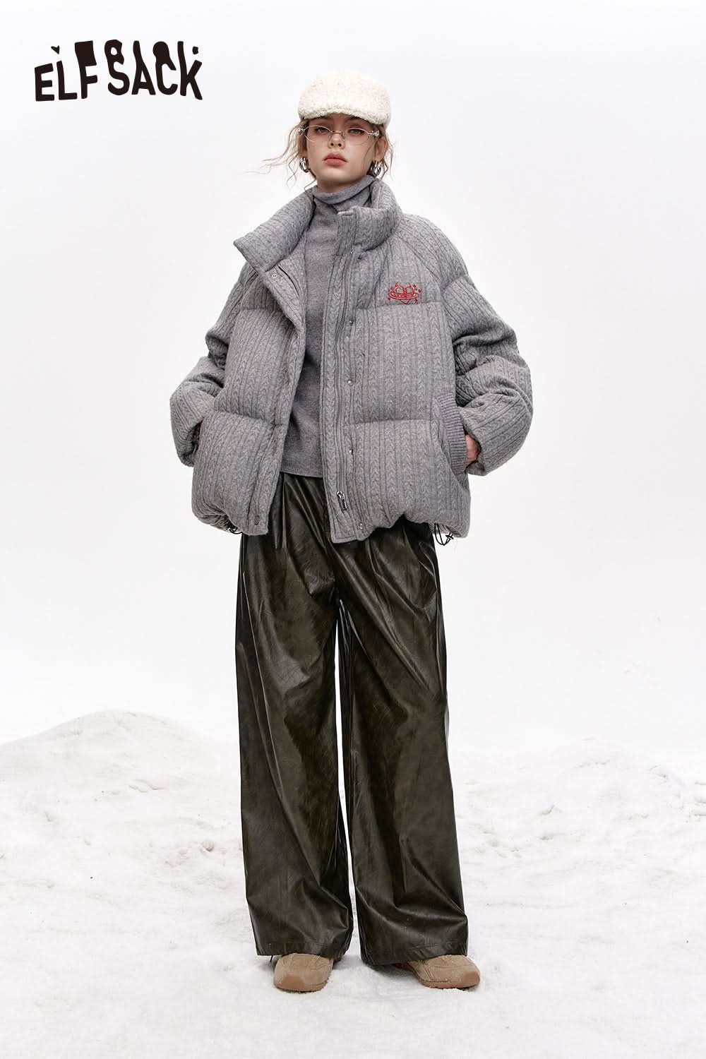 ELFSACK Versatile Half Turtleneck Solid Color Slim Fit 100% Wool Warm Knit Cardigan