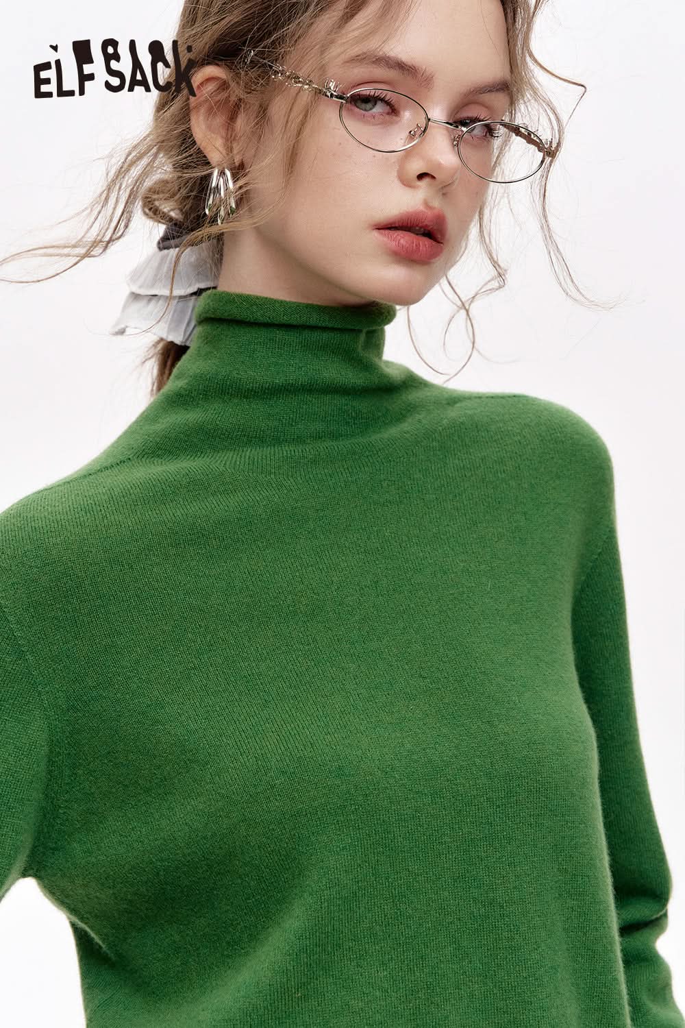 ELFSACK Versatile Half Turtleneck Solid Color Slim Fit 100% Wool Warm Knit Cardigan