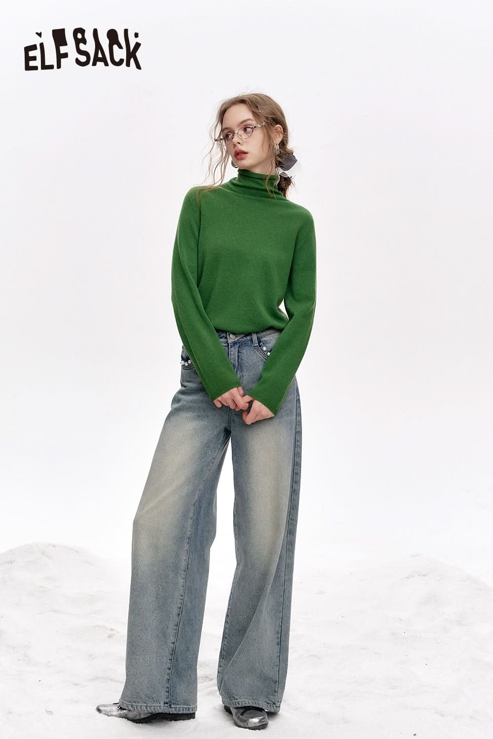 ELFSACK Versatile Half Turtleneck Solid Color Slim Fit 100% Wool Warm Knit Cardigan