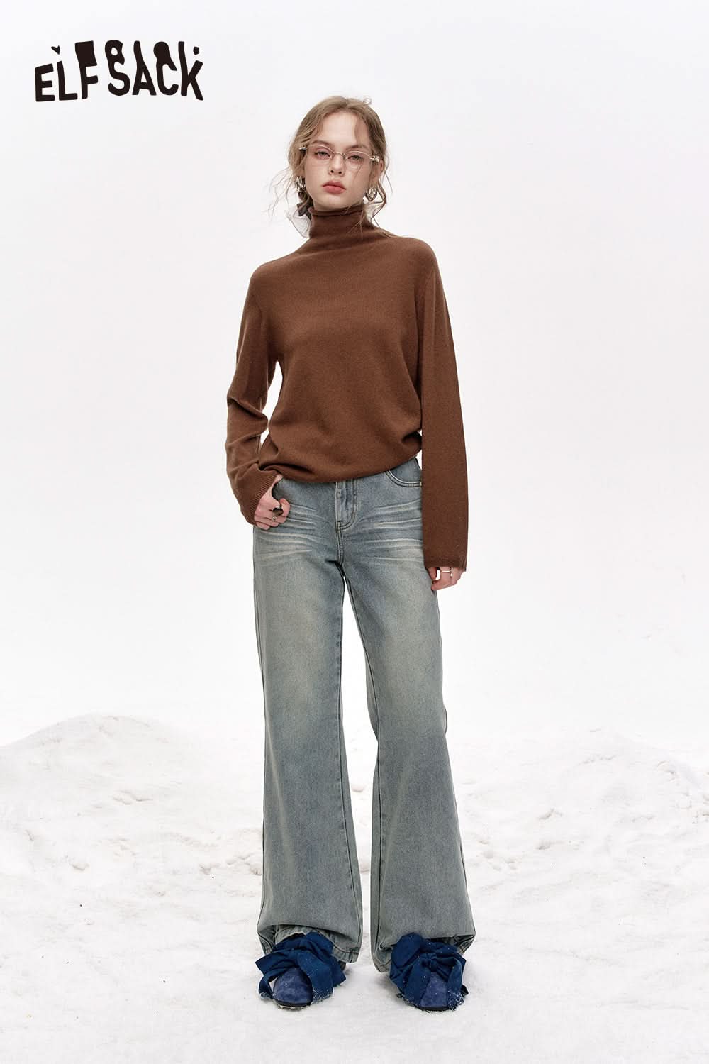 ELFSACK Versatile Half Turtleneck Solid Color Slim Fit 100% Wool Warm Knit Cardigan