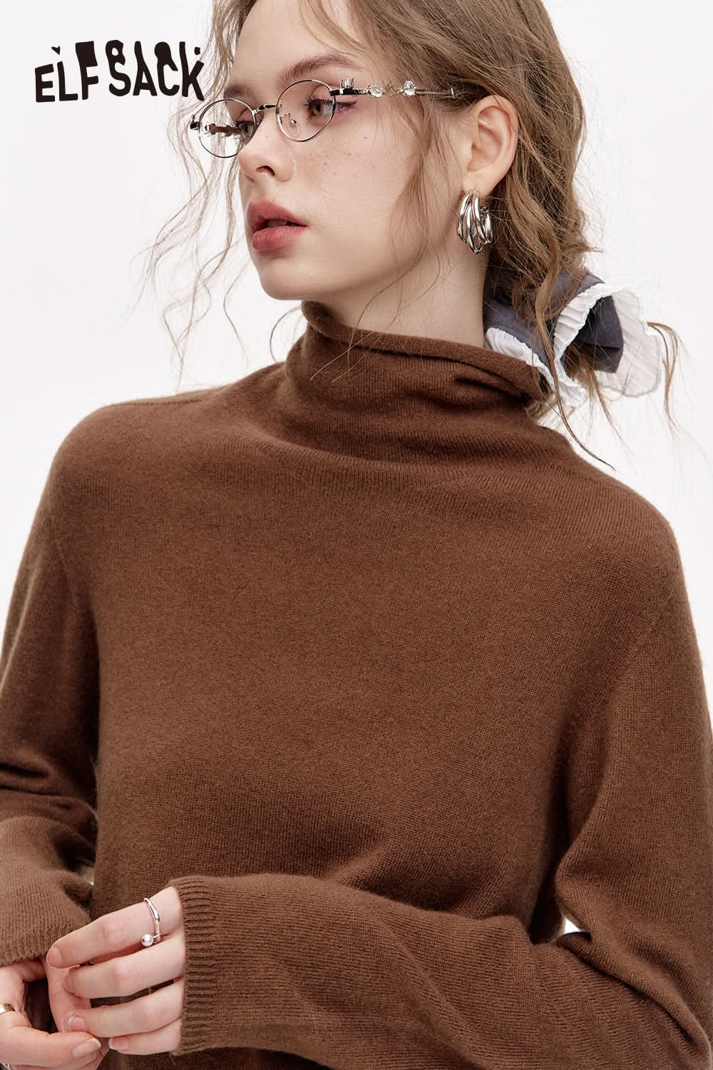 ELFSACK Versatile Half Turtleneck Solid Color Slim Fit 100% Wool Warm Knit Cardigan