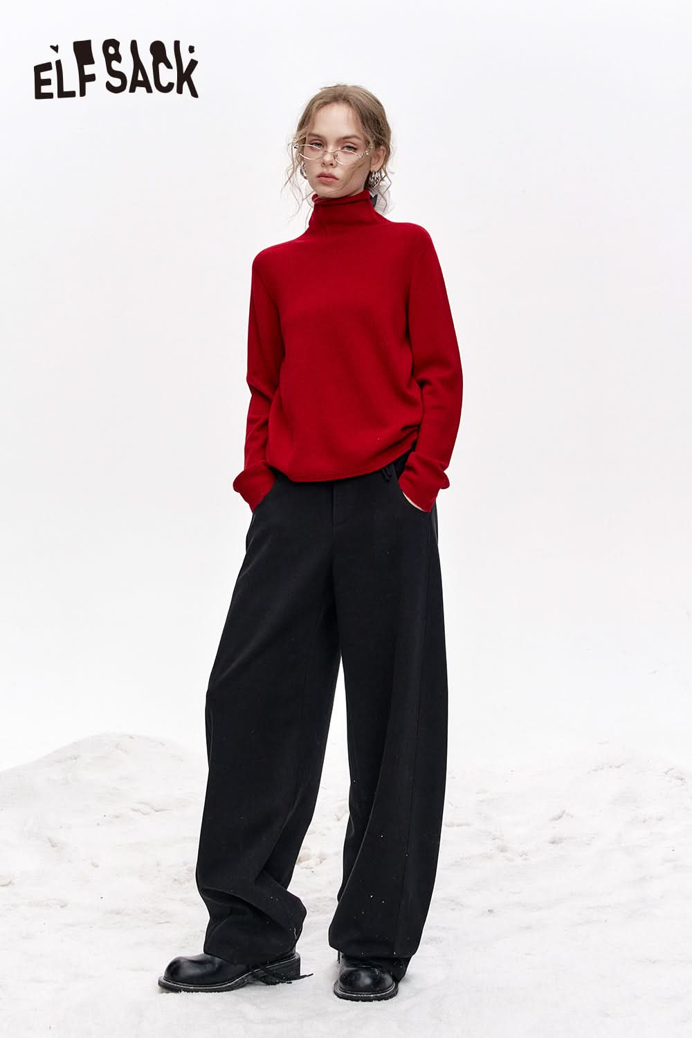 ELFSACK Versatile Half Turtleneck Solid Color Slim Fit 100% Wool Warm Knit Cardigan