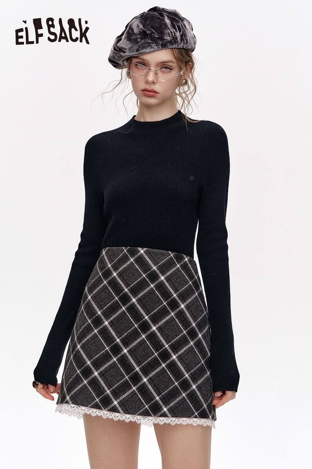 ELFSACK 100% wool half turtleneck solid color long sleeves sweater