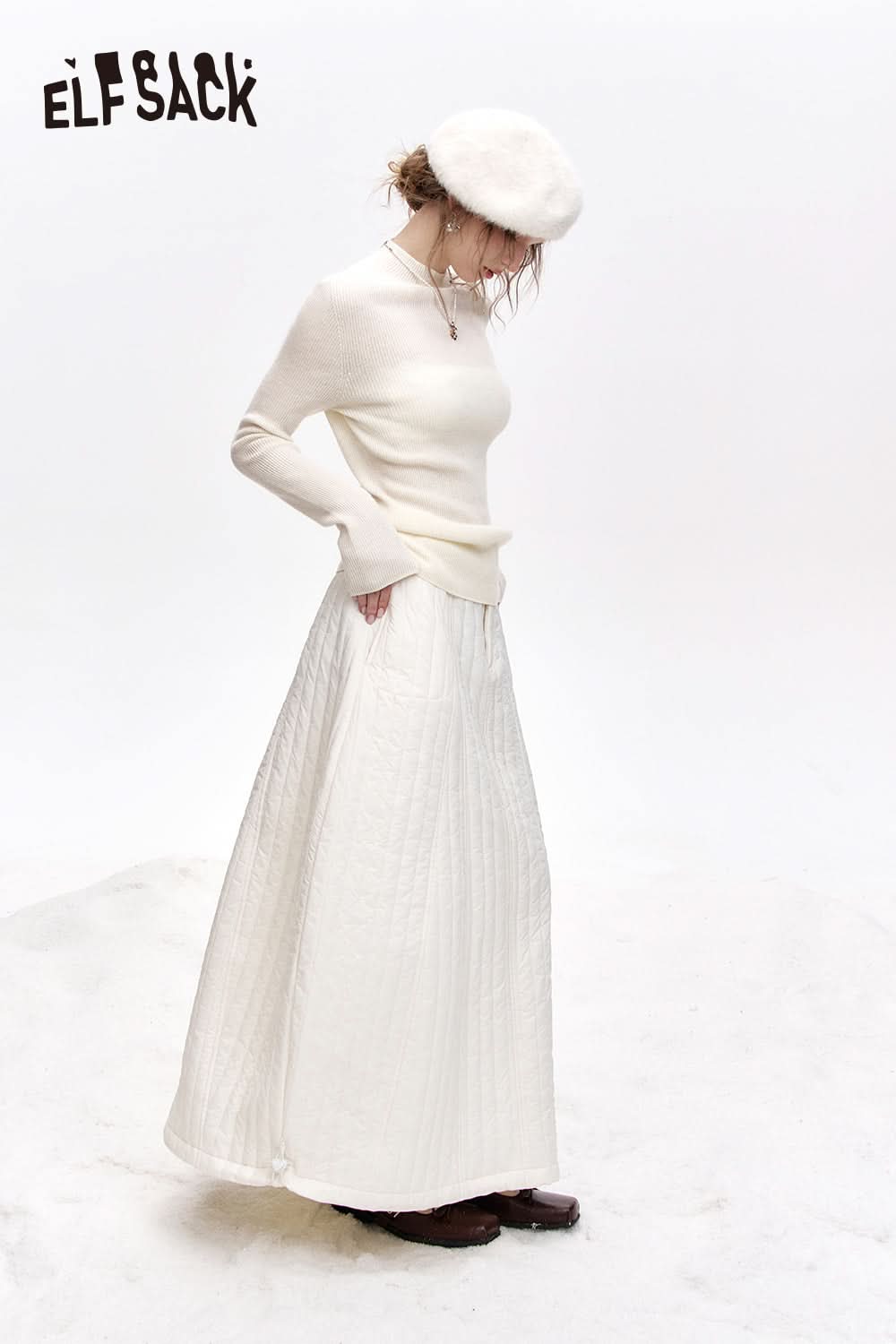 ELFSACK 100% wool half turtleneck solid color long sleeves sweater