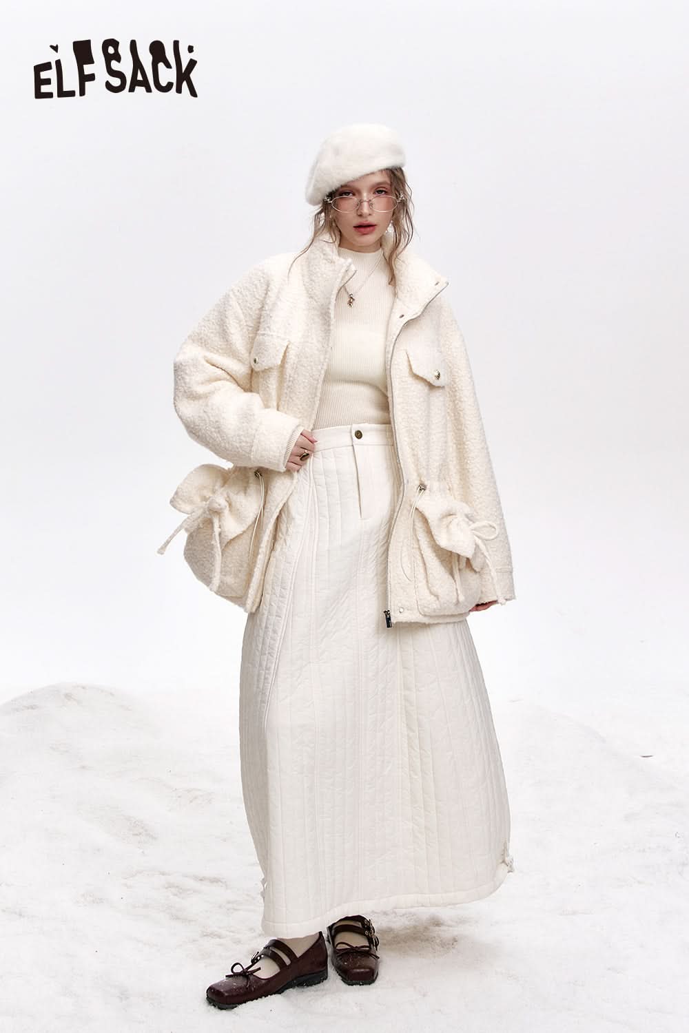 ELFSACK 100% wool half turtleneck solid color long sleeves sweater