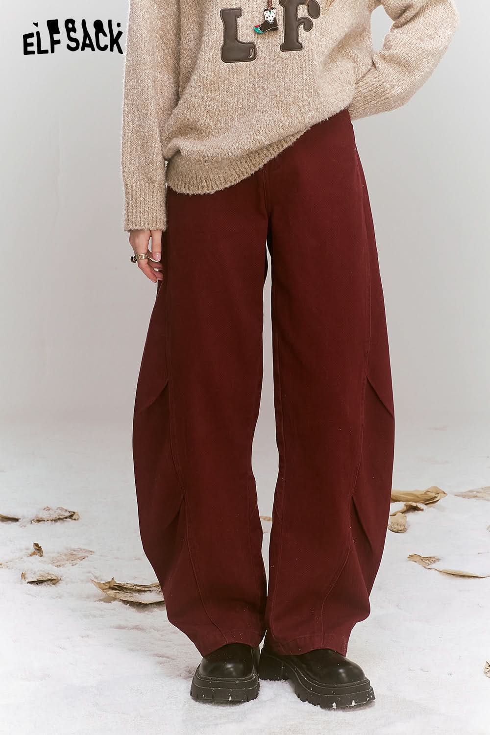 ELFSACK Loose retro trendy red wide leg jeans