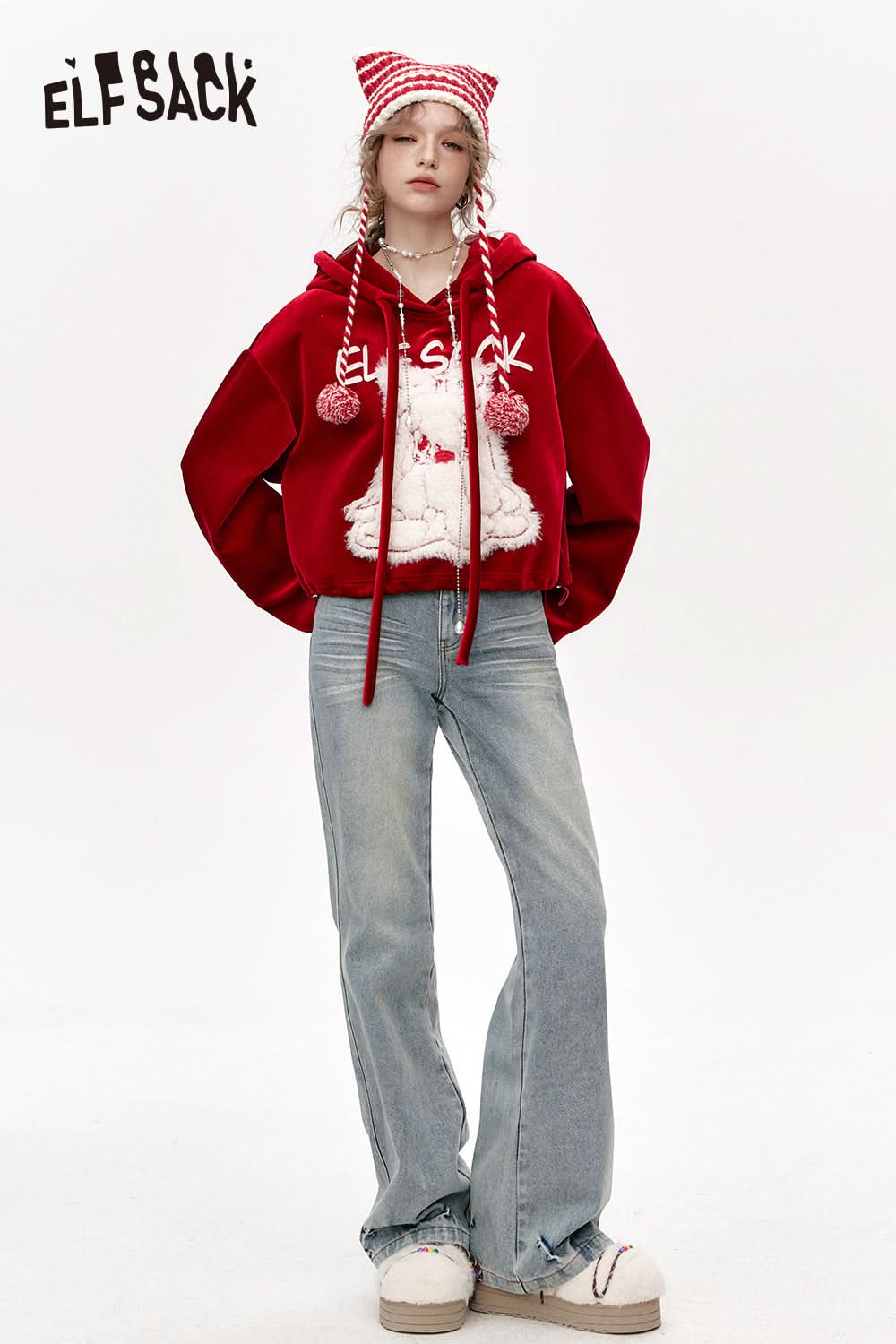 ELFSACK High waist washed slim bootcut jeans