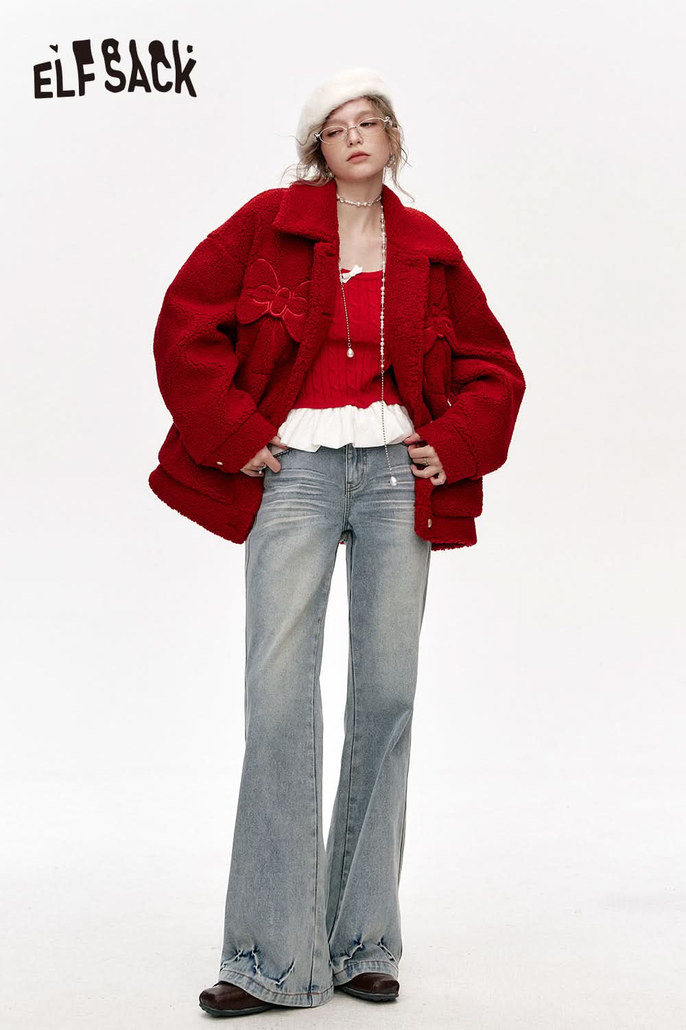 ELFSACK High waist washed slim bootcut jeans