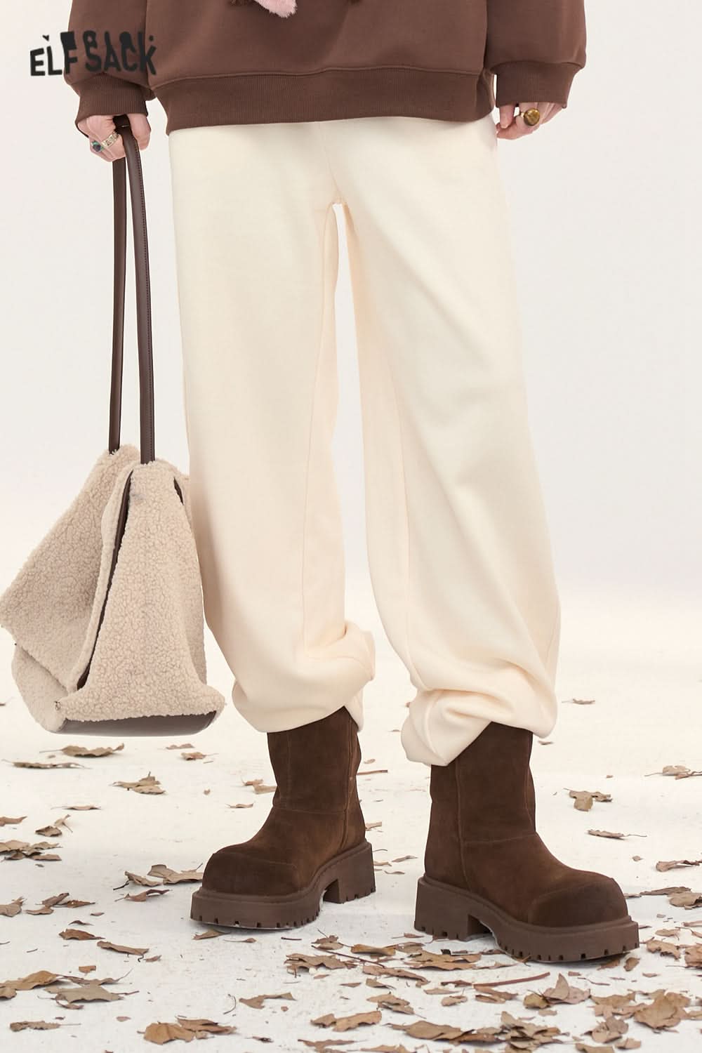 ELFSACK Women's casual sports trousers, loose and slim straight