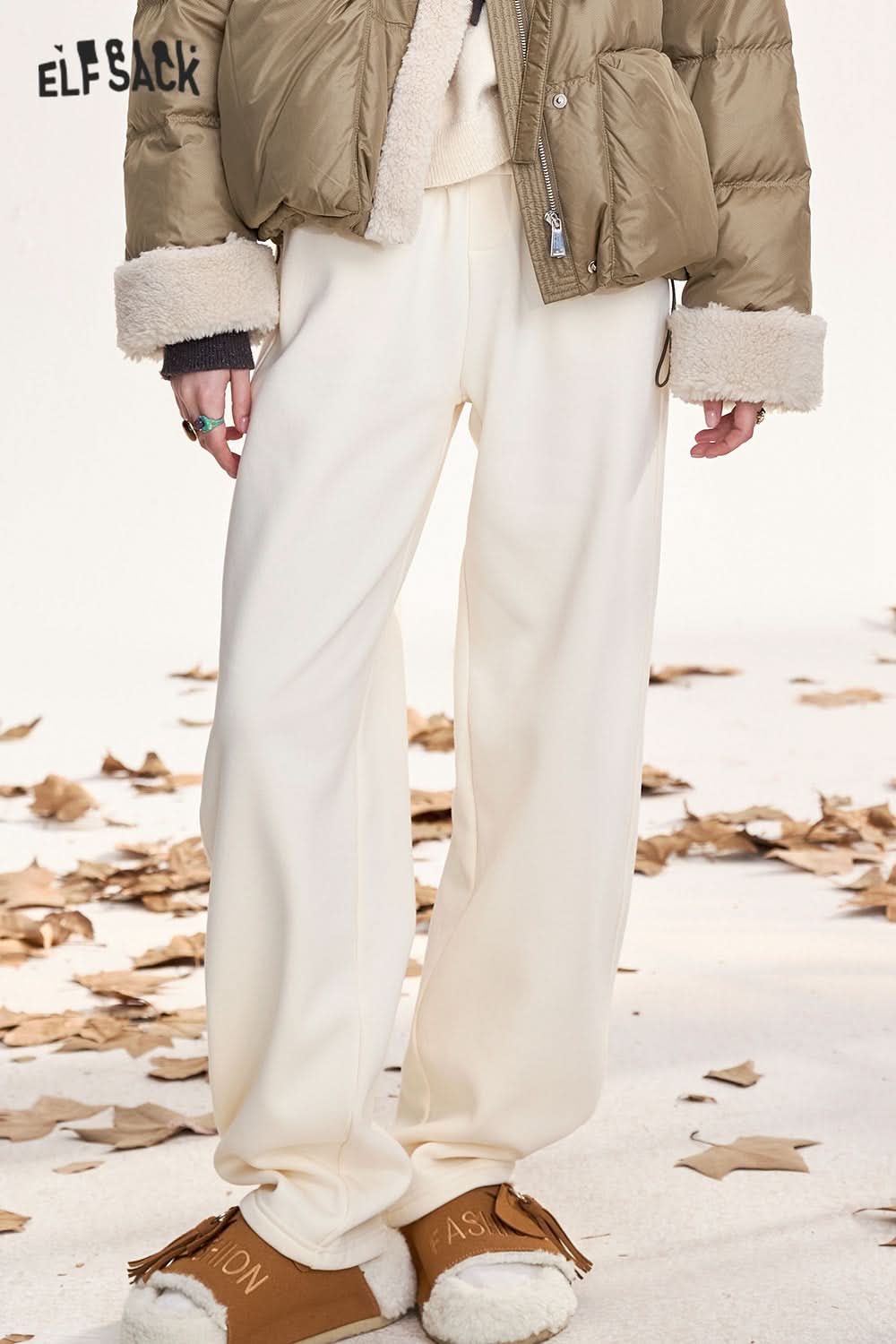 ELFSACK Women's casual sports trousers, loose and slim straight