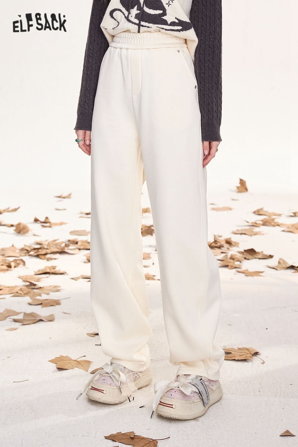 ELFSACK Women's casual sports trousers, loose and slim straight